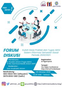 Forum Diskusi Bimbingan KKP dan Tugas Akhir Sistem Informasi Semester Gasal Periode 2020/2021